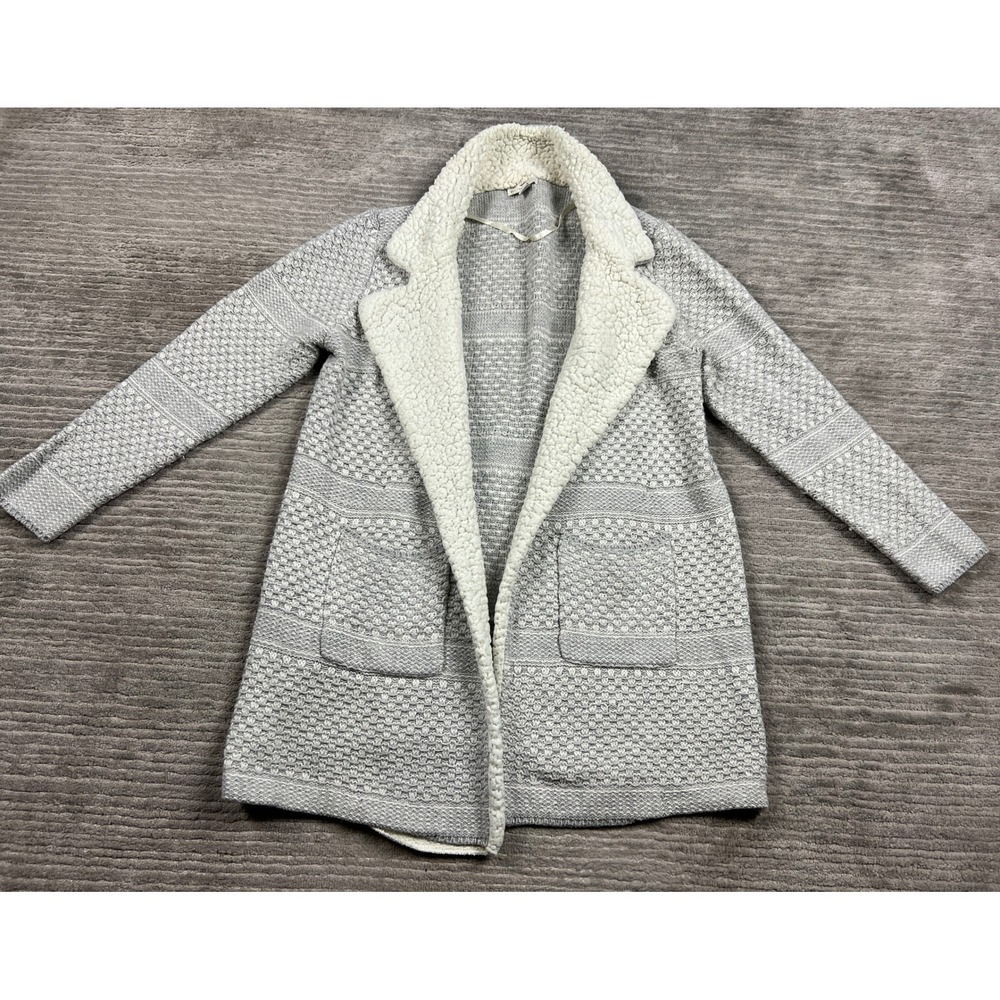 EST. 1946 Cardigan Womens L Grey Sherpa Collar Open Front Textured Knit Pockets
